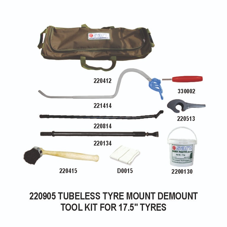 Tubeless Tyre Mount Demount Kit | Sarv Garage Equipments 220905 Tubeless Tyre Mount Demount Kit for 17.5” Tyres | Professional Truck Tyre Tool Set
